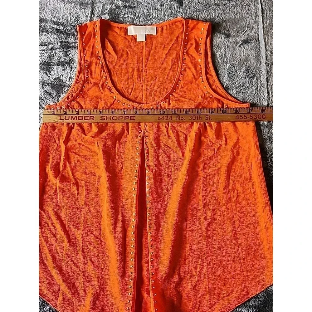 Michael‎ Kors Women's Bright Orange/Gold Studded Scoop Neck Slit Tank Top Size S